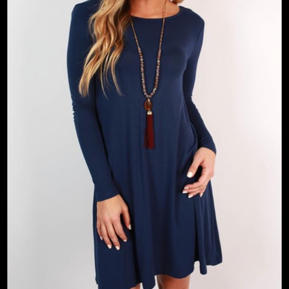 Olivaceous Holiday Dress Navy Long Sleeves